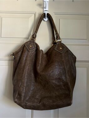 Vintage Italian Brown Distressed Leather Slouchy Crossbody Hobo Bag Indie Sleeze